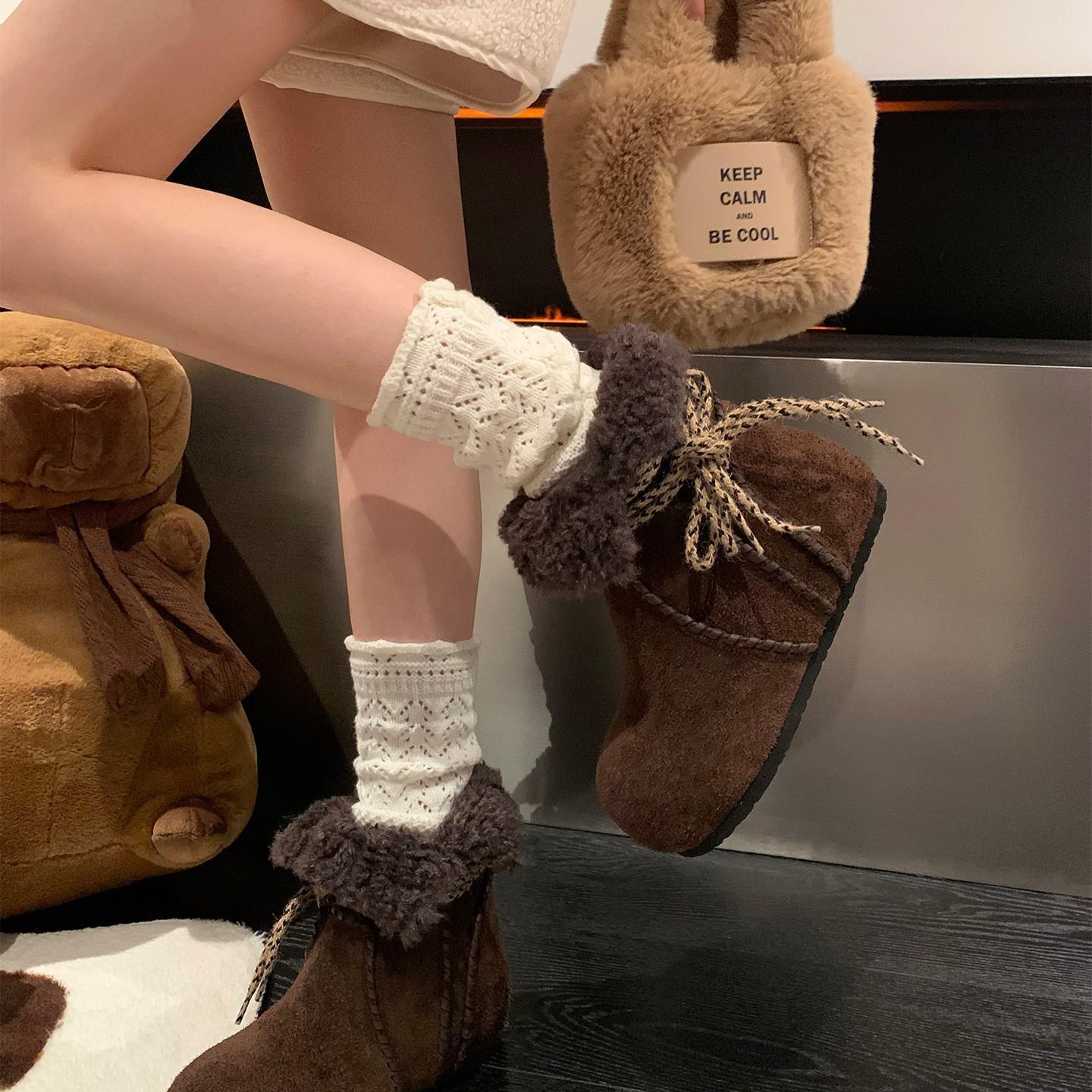 

Women s Large Size Soft Sole Winter Warm Fur One Anti-slip Snow Boots Padded Lined Ankle Boots Outdoor Sports Cotton Boots 40