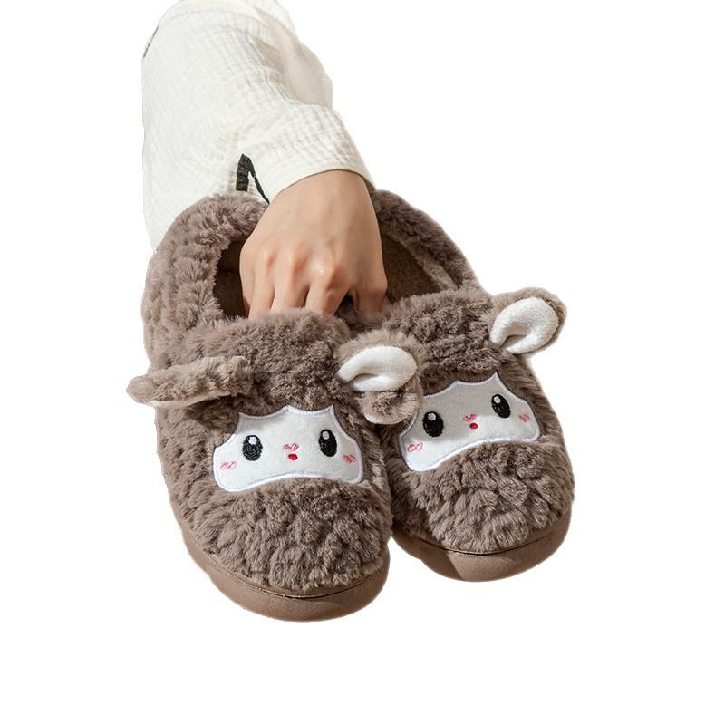 New Sheep Plush Thermal Cotton Slippers Winter Indoor Non-slip Home Thick Bottom Couple Slippers New