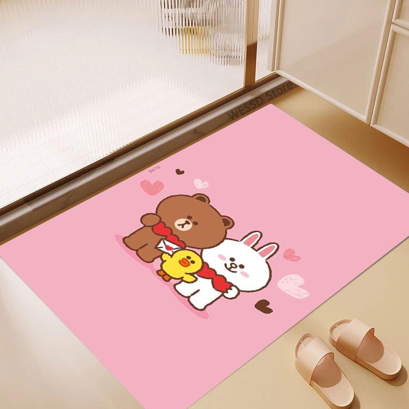 Non-slip decorative rug, cute cartoon welcome mat, Line Friends series pattern, a gift for friends and family.