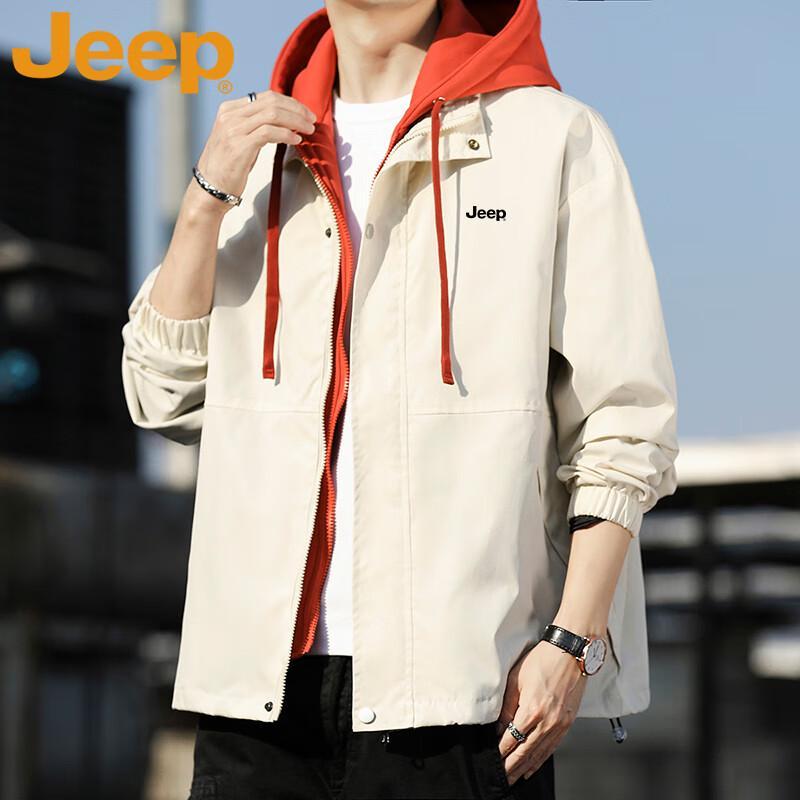 Jeep Men's Casual Fake Two-Piece Hooded Jacket