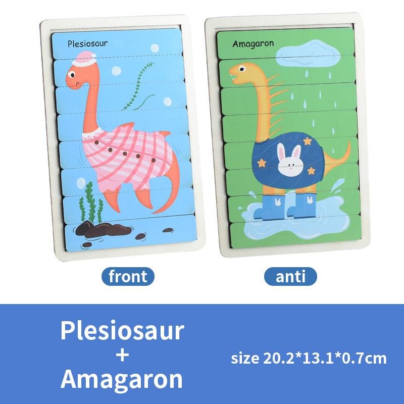 3D Kreslené Zvíře Oboustranný Proužek Dřevěné Puzzle Dětská Skládačka Dětské Vzdělávací Hračky pro Děti Učební Hračky