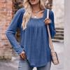 Women's Casual Solid Color Bubble Sleeve Square Neck Pleated Long Sleeved Top Top