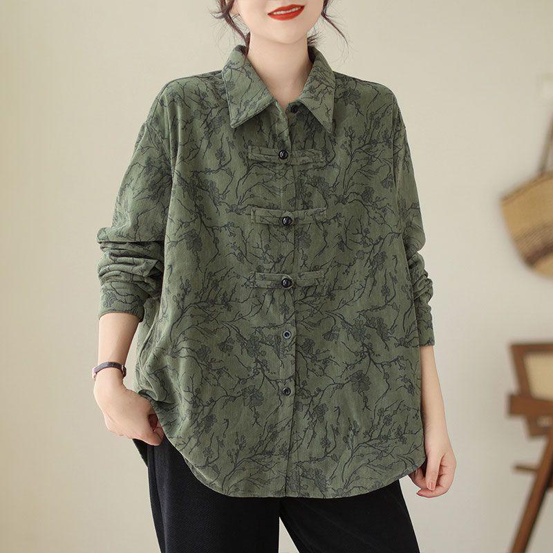 

Жіноча сорочка великого розміру в ретро-стилі з кнопками-жабами - Китайський стиль, Довгий рукав, Весна/Осінь L