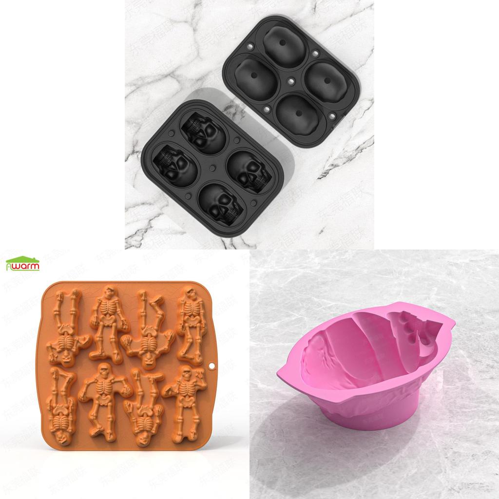 Halloween Skull Silicone Mold With Large Skeleton Shapes For Themed Cake Decoration