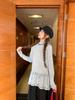 Korean-Style Polka Dot Ruched Long Sleeve T-Shirt – Autumn/Winter Slimming Casual Top