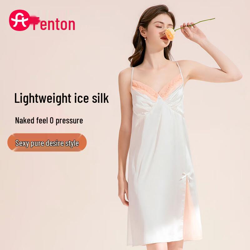 Fenteng Women s Sexy Ice Silk Sleeveless Nightdress S