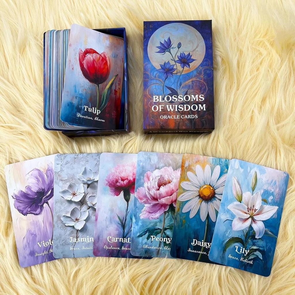 12*7cm Flower Wisdom Oracle Deck, Plant Spirit Oracle Cards for Beginners, Psychological Insight, Nature Oracle 56 Pcs Cards