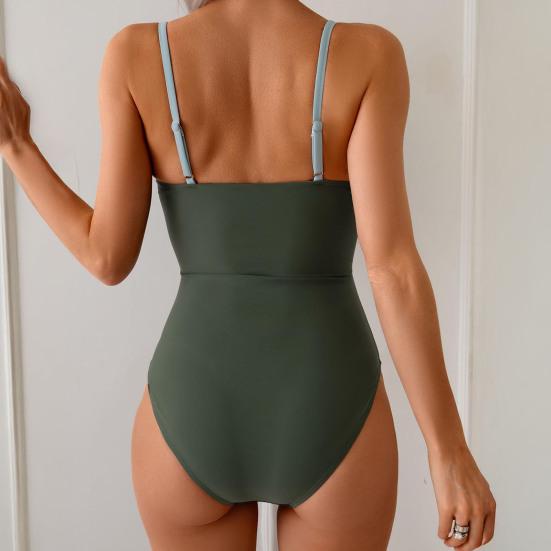 Monokini Soutien-gorge Push-Up à Armatures Ensemble Bikini Une Pièce avec Boucles Métalliques Design Creux Maillot de Bain Sexy à Bretelles Décolleté en V Dos Nu
