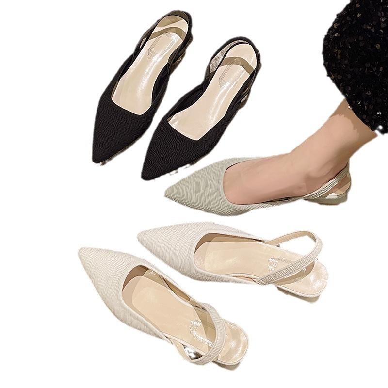 French Fairy Wind Bag Head Sandals Female Pointed High Heels Female Small Heel with Thick Heel Rear Empty Shallow Mouth Single Shoes Female