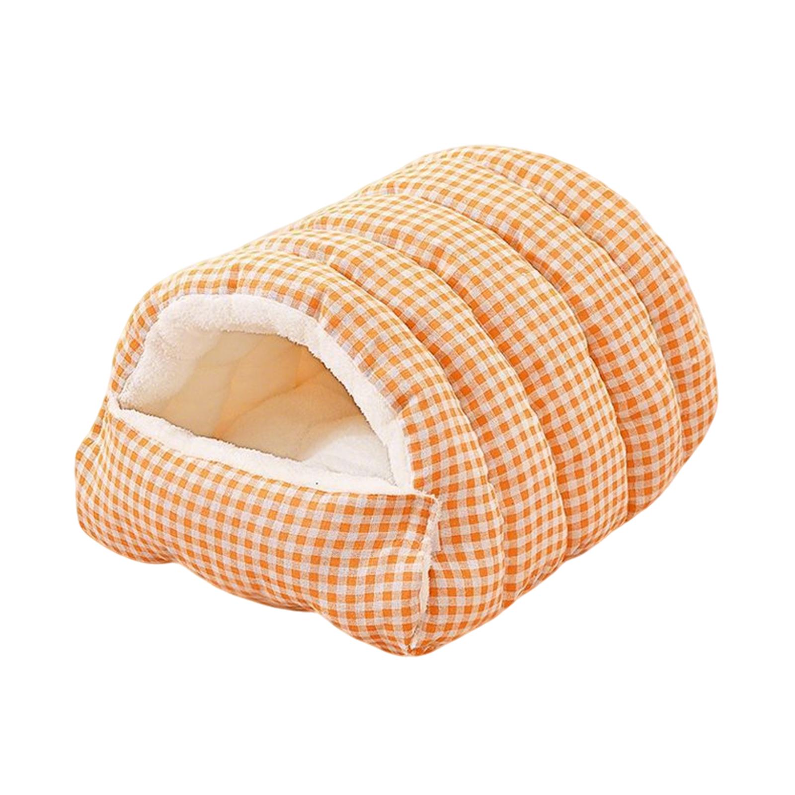 

Plaid Warm Enclosed Cat Bed Cave with Hooded Cover Fluffy Warm Cats House W/ Removable Cushion for Indoor Kittens and Small Dogs L оранжевый