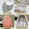 Girls' High Heels Princess Shoes Little Girl Dress Crystal Shoes Soft Sole Silver Children's Fashion Show Performance Leather Shoes