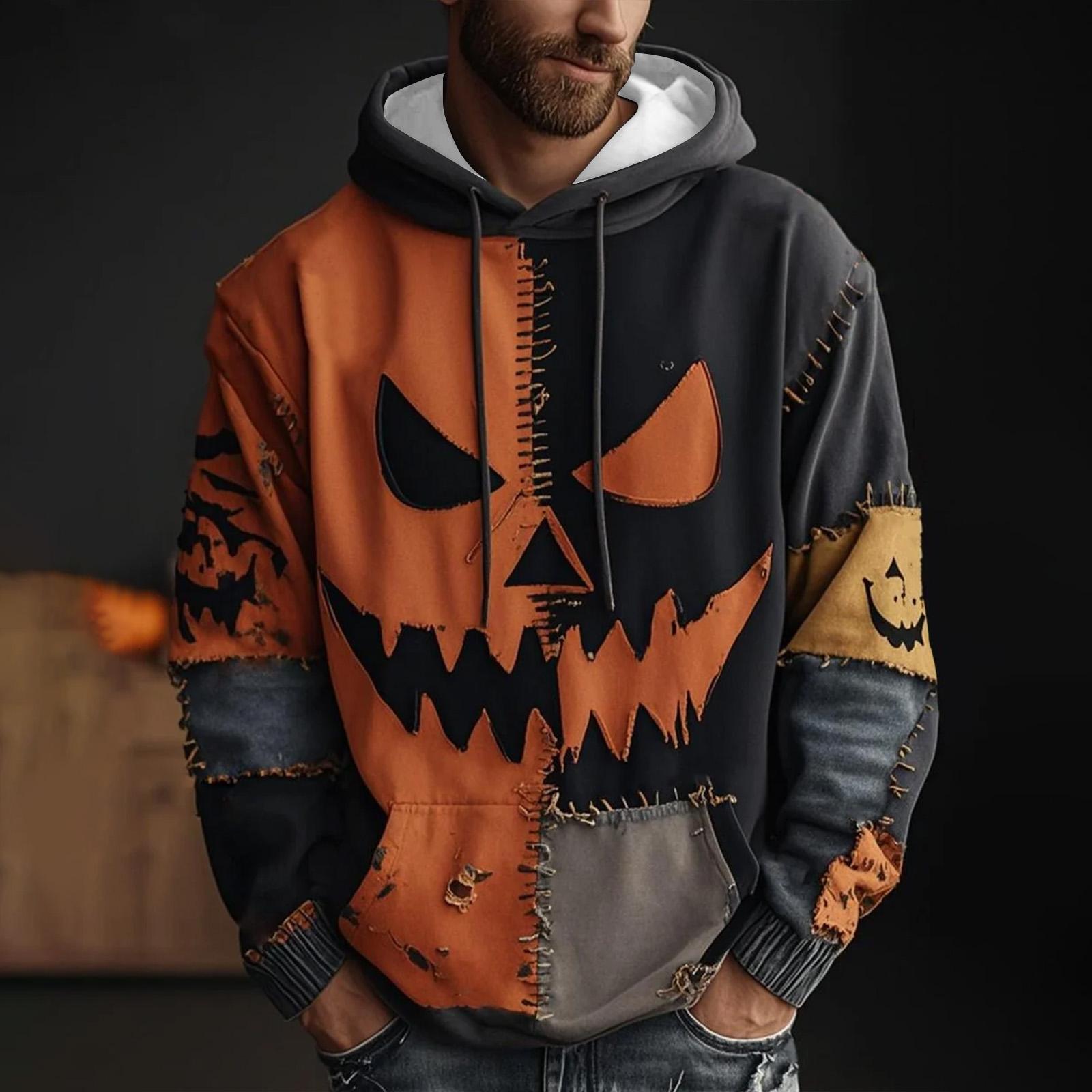 Men s Halloween Long Sleeved Casual Sports Pullover Sweatshirt XL оранжевый