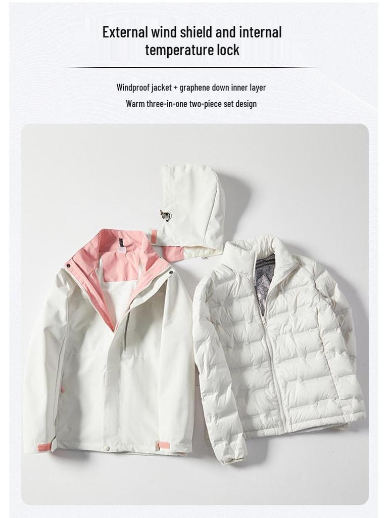 Removable Graphene Liner Ski Jacket: 3-in-1 Winter Outdoor Two-Piece Set for Couples