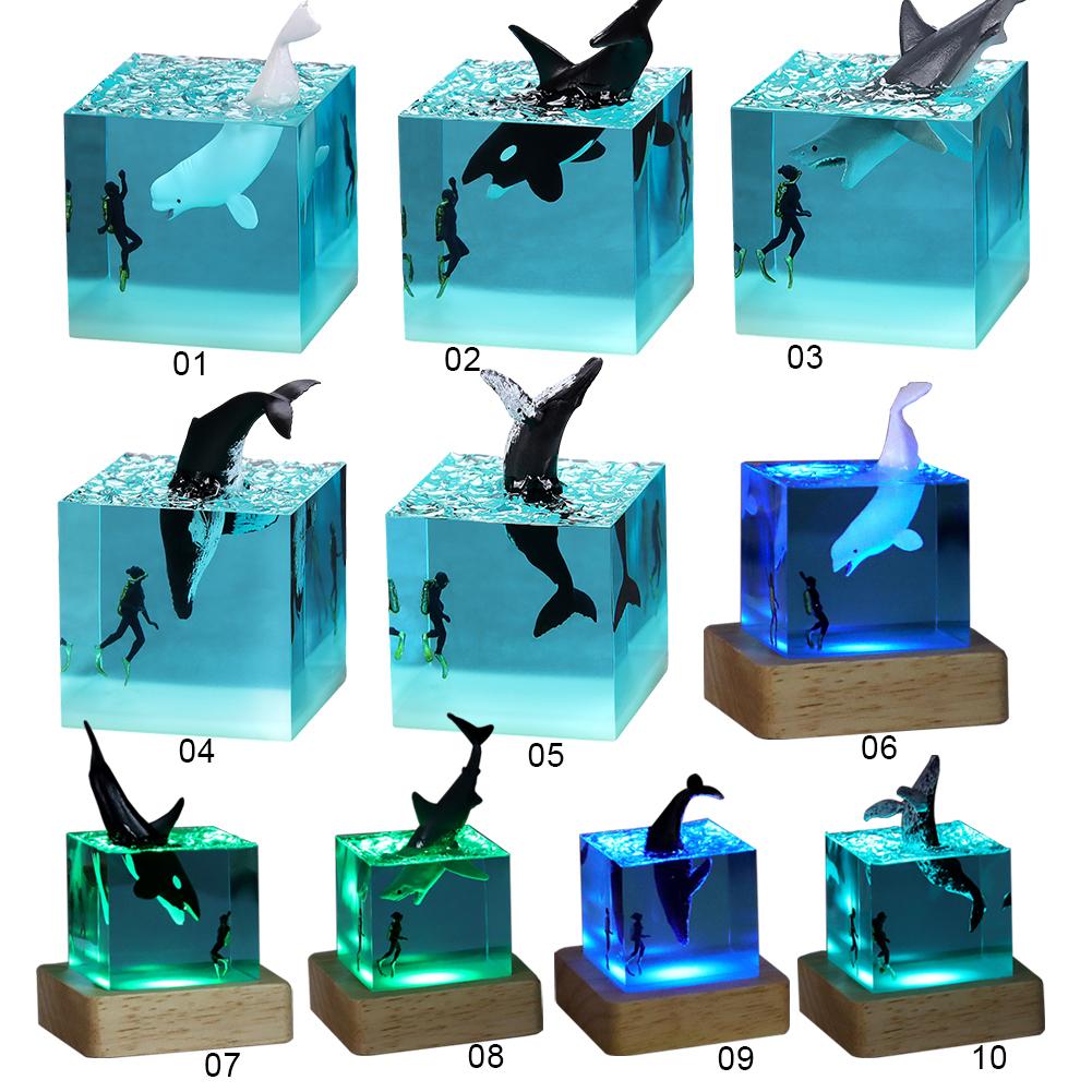 Whale Diver Ocean Decoration with Light Whale Diver Night Light Cube Beluga Killer Whale Megalodon Home Room Decor