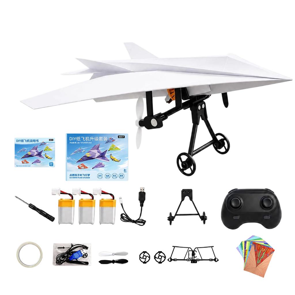 Remote Control Airplane Kit with Propellers - DIY Outdoor Glider Toy Gift for Boys Kids, Includes Charging Cable (Color May Vary)