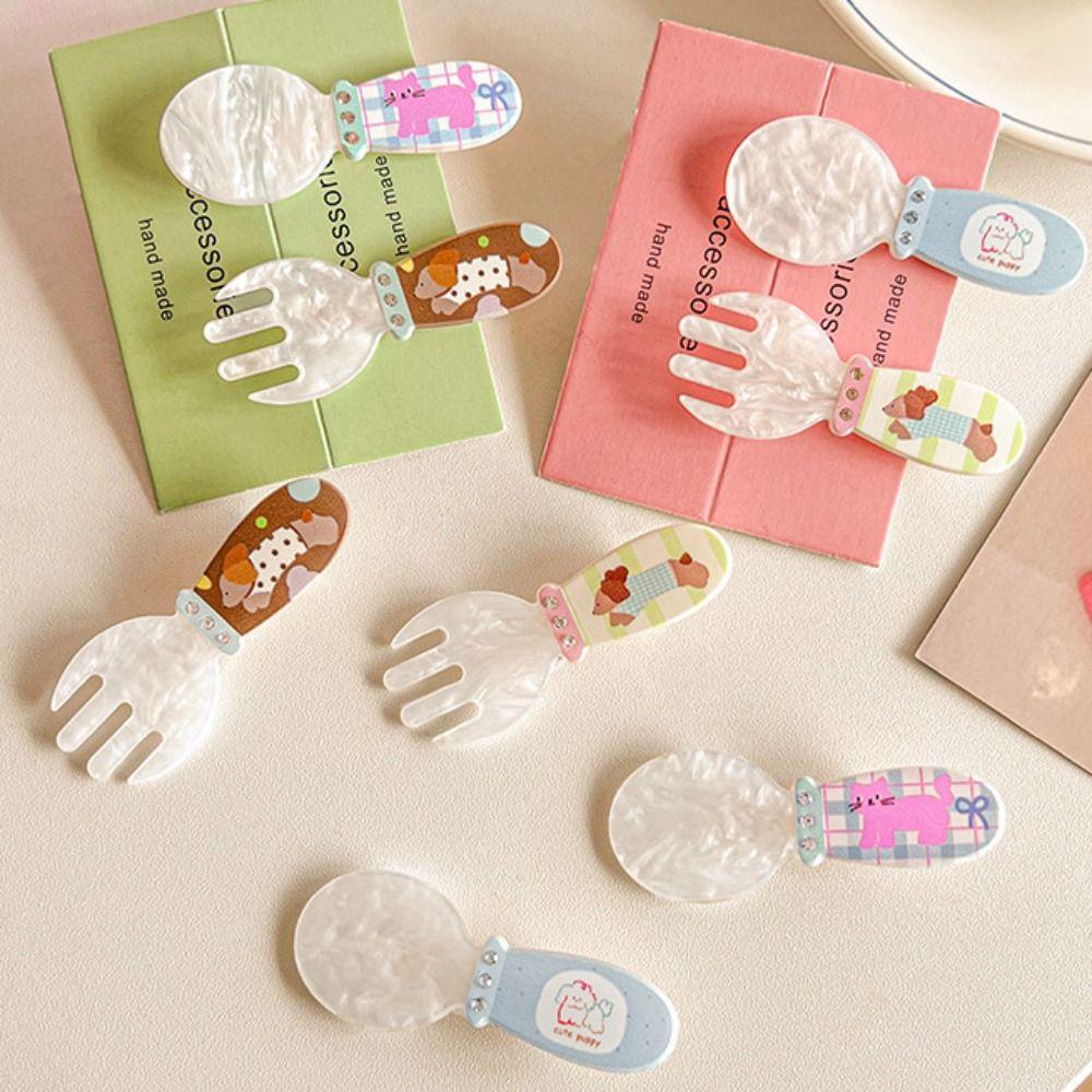 

Cat Puppy Duckbill Clip Dog Cartoon Barrettes Temperament Cute Spoon Fork Hairpin Women White Fork