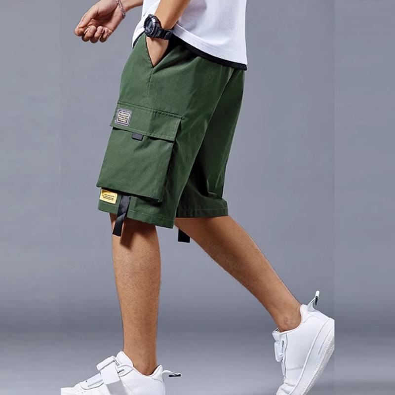 Summer Men's American Casual Workwear, Loose and Trendy Mid Pants with Five Point Multiple Pockets