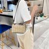 Straw-Textured Crossbody Bag for Women Small Square Pillow-Shaped Handbag with Zipper Closure Detachable Strap Vintage Handbag