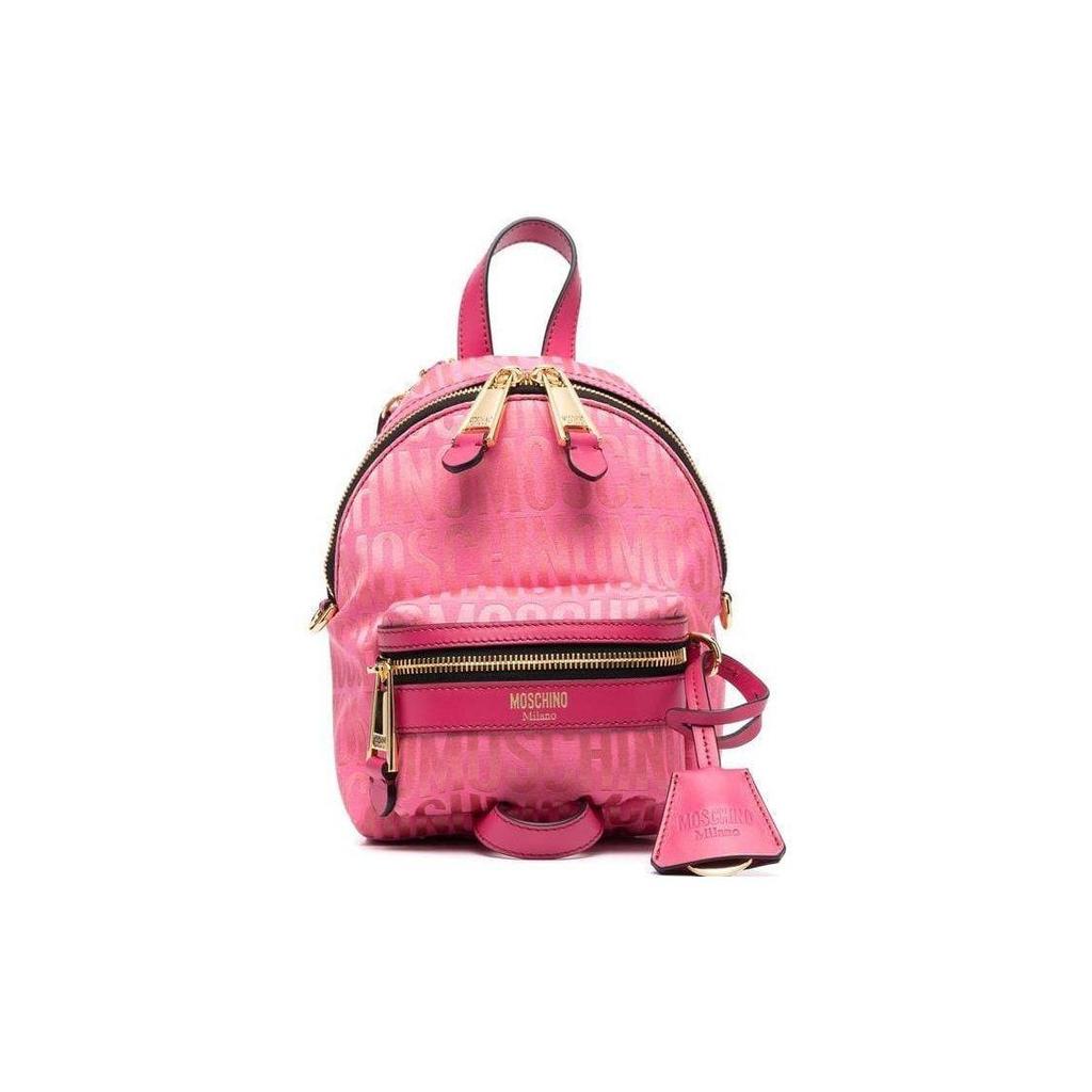 Moschino Letter Print Zipper Closure Cotton Polyester Backpack Women Backpack Purple Red A760382681207