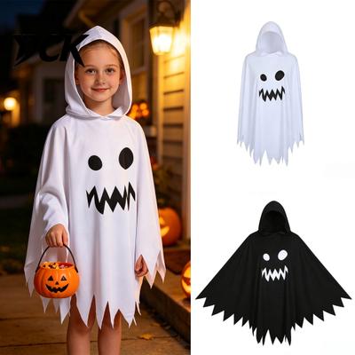 Kids And Adults Costume Halloween Ghost Cloak with Hood, Loose Fit Irregular Hem Parent Child Matching Outfits for Cosplay Party, White Spooky