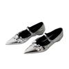 Japanese pointed flower flat shoes sequined new cold smoke one-word buckle Mary Jane ladyshoes