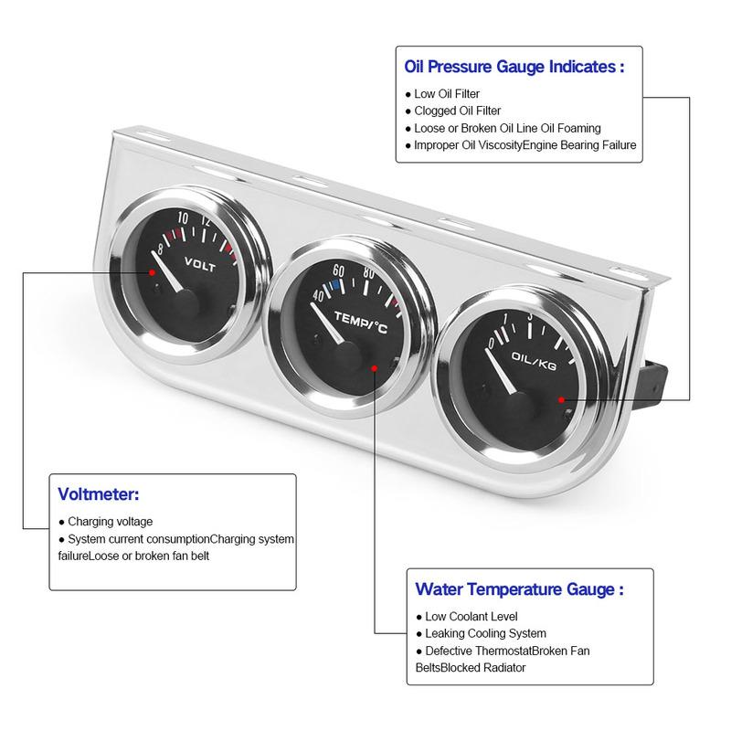 2INCH 52mm Triple gauge Kit Volt Meter Water Temp Gauge Oil press Gauge With Sensor 3 in 1 Car Gauge Kit Car Meter