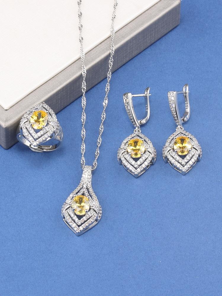 10-Colors Wedding Party Dresses   Luxury Women Jewelry Gift Set Zircon Necklace And Earrings Ring Bridal Costume