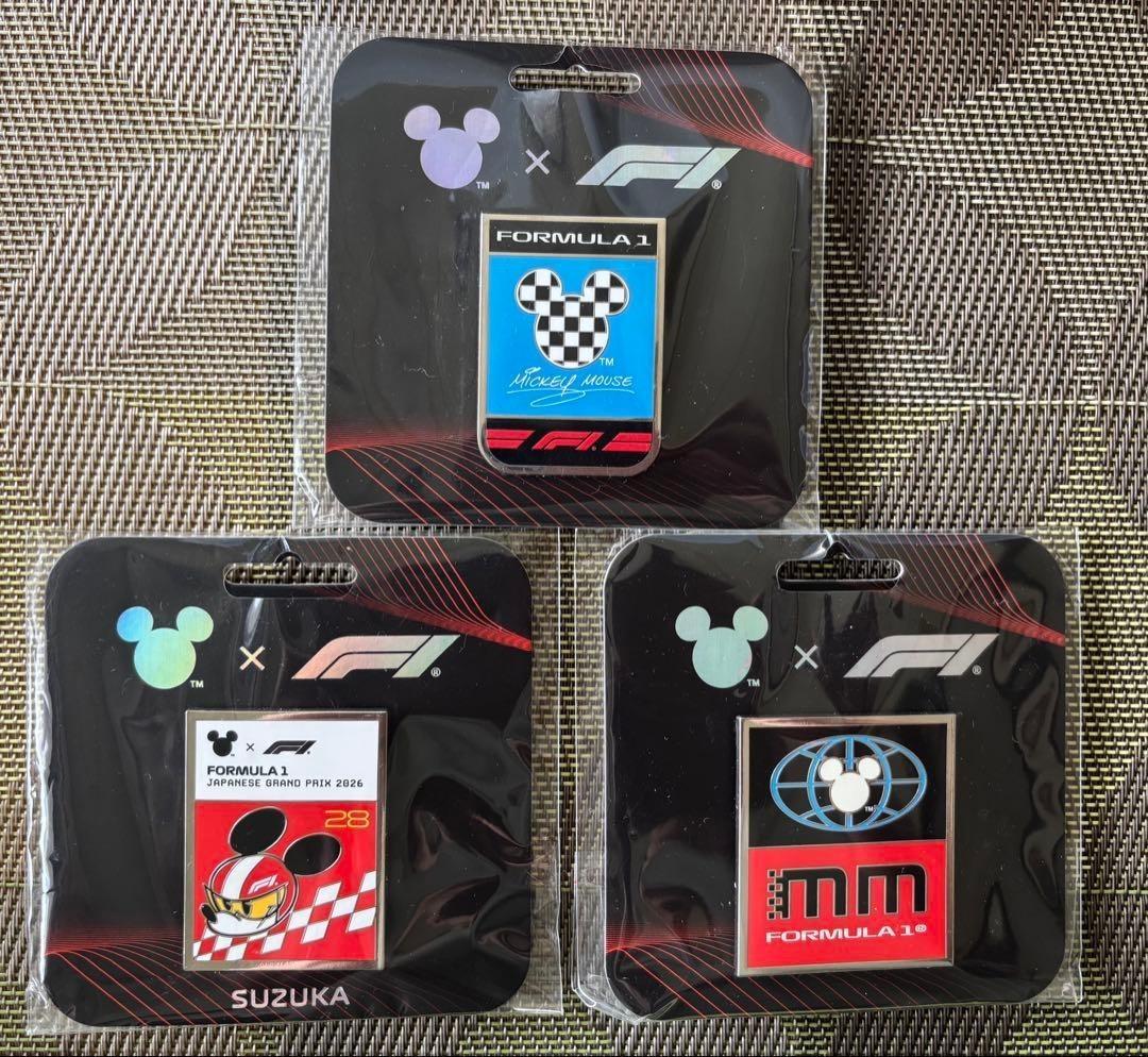 Set 3 F1 x Disney Collab Mickey Mouse Pin Badge Suzuka Japanese GP 2026