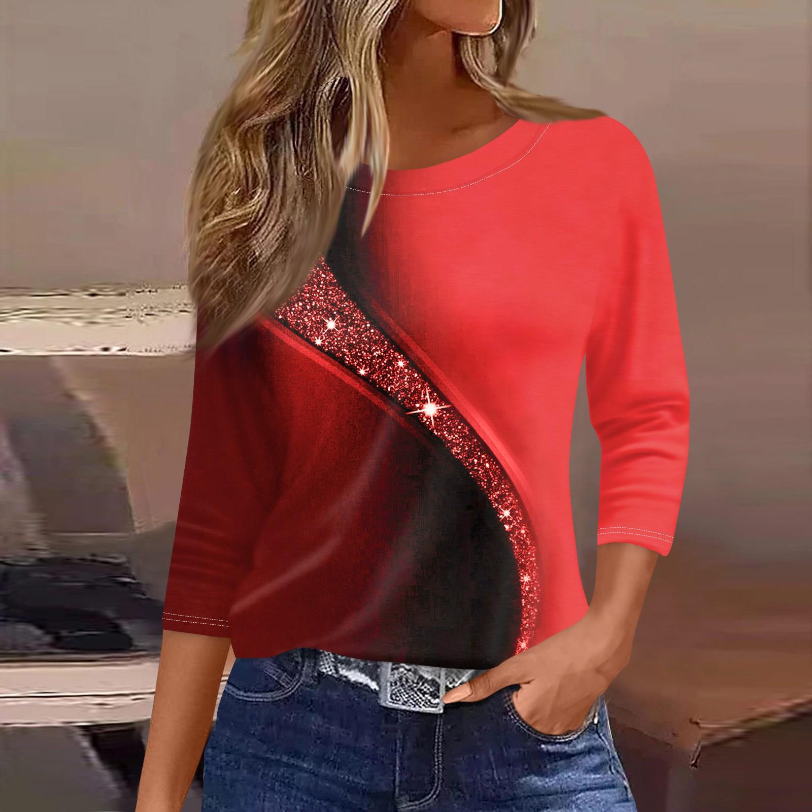 

Женская рубашка свободного покроя с рукавом семь четвертей и принтом в стиле ретро XXL красный