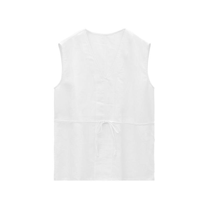 

Любовь и Нэнси Летняя блузка с V-образным вырезом, минималистичная, городская, легкая роскошь, рами One Size