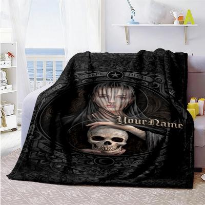 Gothic Illustrations Customize Your Name Blanket Cozy Personalized Blanket Warmthful Decor for Office Chair Nap Seaside Bedding for All Occasions