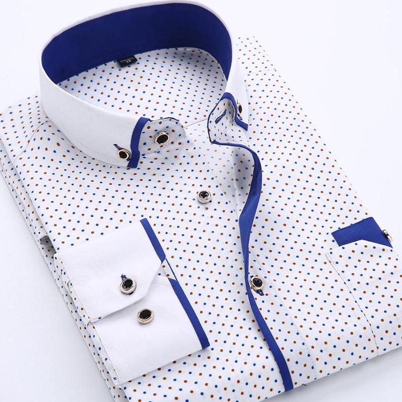 Business Casual Herrenhemd Bedrucktes dünnes Jugend-Slim-Langarmhemd