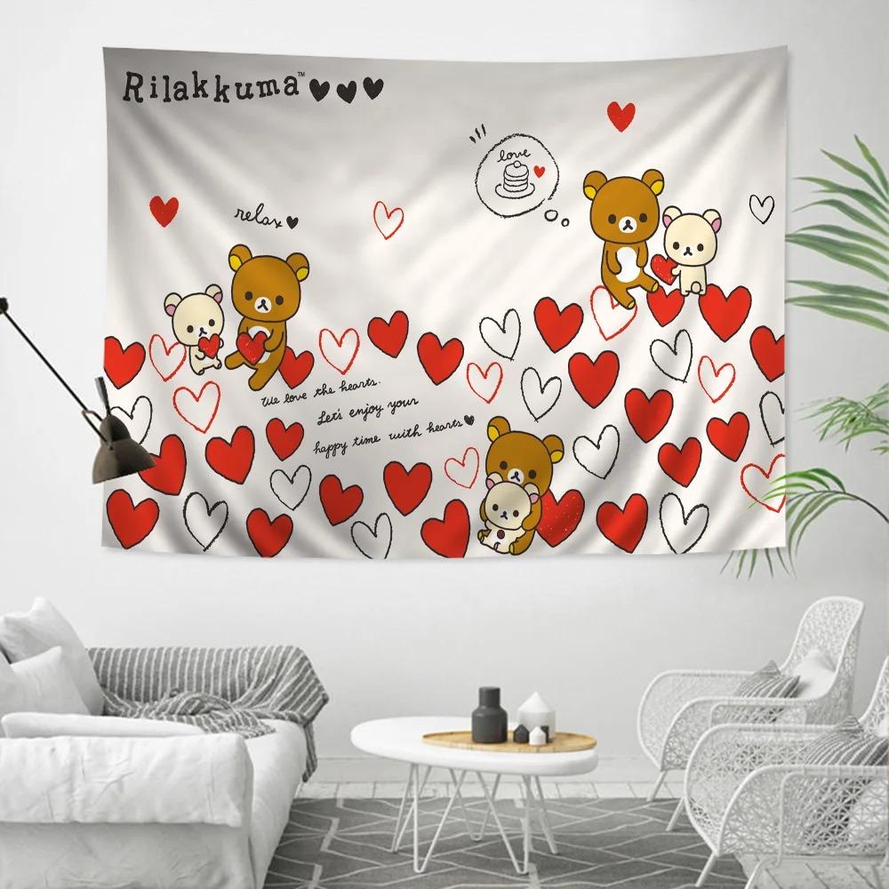 RRilak Bear Kuma Bear Anime Tapestry Hippie Flower Wall Carpet Dormitory Decoration Cheap Hippie Wall Hanging