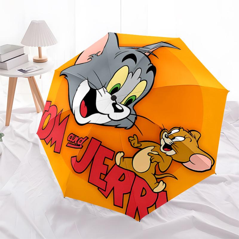 1 pz Ombrello Pieghevole Apri/Chiudi Automatico Tom & Jerry, Struttura a 8 Stecche Antivento, Ombrello da Viaggio Leggero per Donna/Uomo,a0902094
