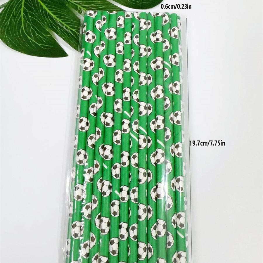 25PCS /50pcsFootball Birthday Disposable Set Football Paper Straw Tableware Boys Happy Soccer Birthday Party Supplies