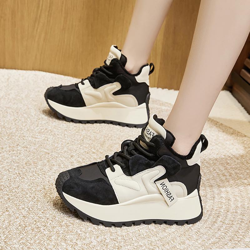 Pluszowe buty wysokie typu "Dad Shoes" dla kobiet - Kolekcja Zima 2025: Wszechstronne, Ciepłe, Modne, Grubo-podeszwowe Codzienne Trampki