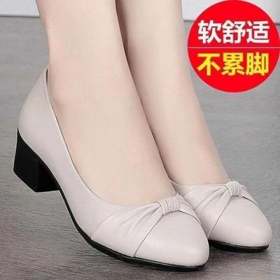 Spring Shallow Mouth Foot Cover Low-top Shoes Medium Heel Leather Shoes Comfortable Integrated Heel Shoes