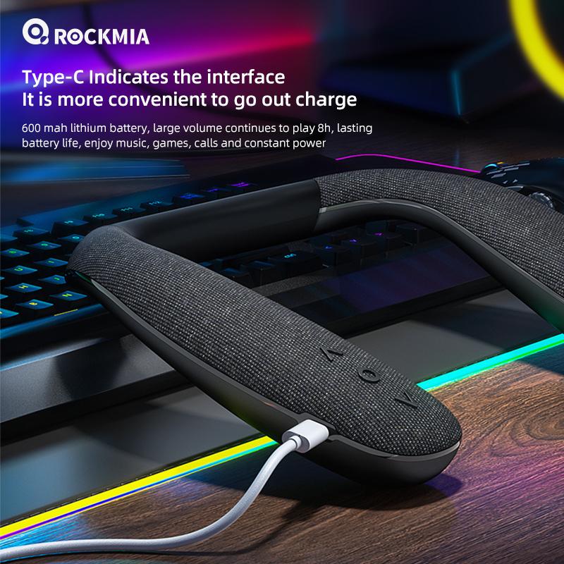 Altoparlante da collo Rockmia EBS-908 905 Bluetooth Wireless 5.0 a forma di U 6W Scatola Bassi Portatile per Gaming, Viaggi, Passeggiate e Ciclismo