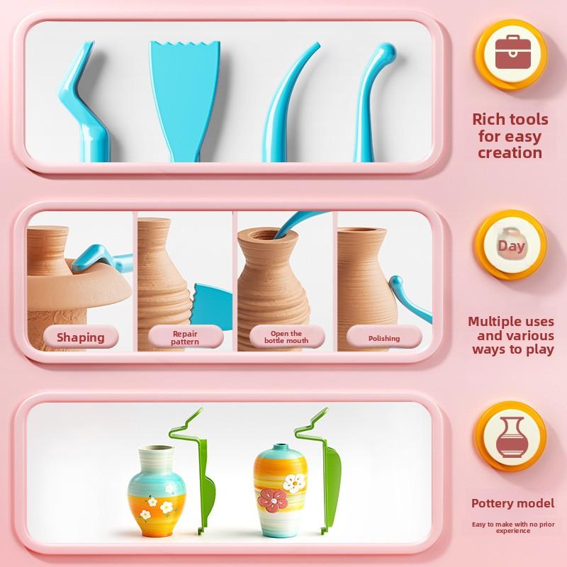 Creative Electric Mini Fingertip Pottery Wheel Kit Non Bake Clay DIY Craft Set for Kids Primary School Students Birthday Gift