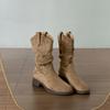 Autumn Winter Women Western Ankle Boots Fashion Slip On Thick Heel Shoes Ladies Elegant Pleated Short Booties