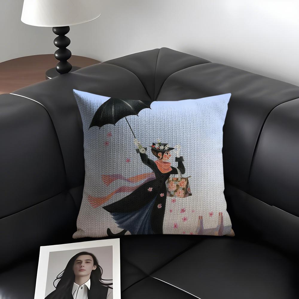 

MMary PoppinsS Movie Cushion Cover Natural Linen Organic Fabric DoubleSided Printing Sofa Home Decor Gift Pillow Case 30x30cm