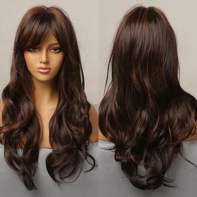 Long Wave Synthetic Wigs Ombre Black Blonde Wig with Side Bangs Heat Resistant Fiber Daily Party Hair Cosplay Wigs for Women