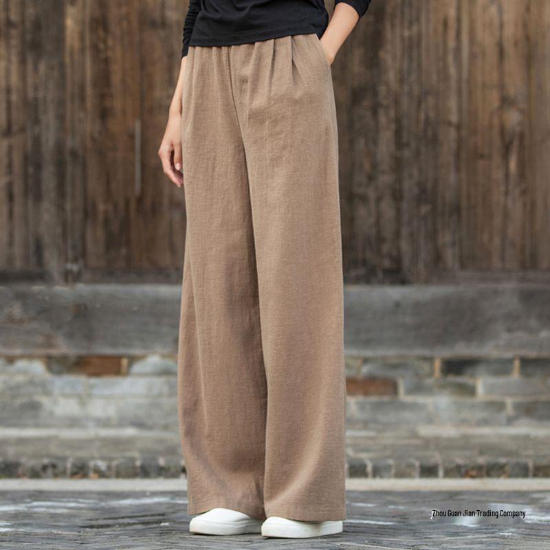 Artistic Spring/Summer Women's Cotton-Linen Wide-Leg Pants, Versatile and Casual