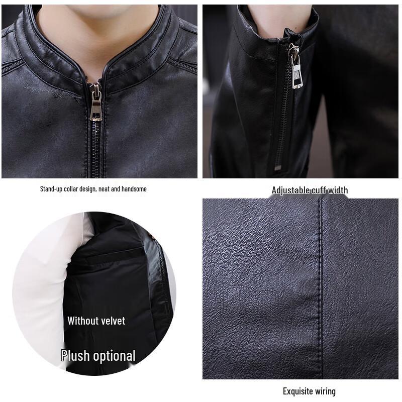 JEANSWEST Men's Slim-Fit Casual Faux Leather Jacket