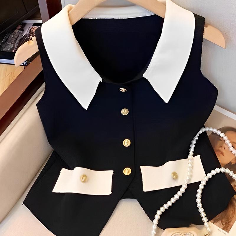 Women Elegant V-Neck Lapel Vest Summer Casual All-Match Chic Tanks Sleeveless Tops