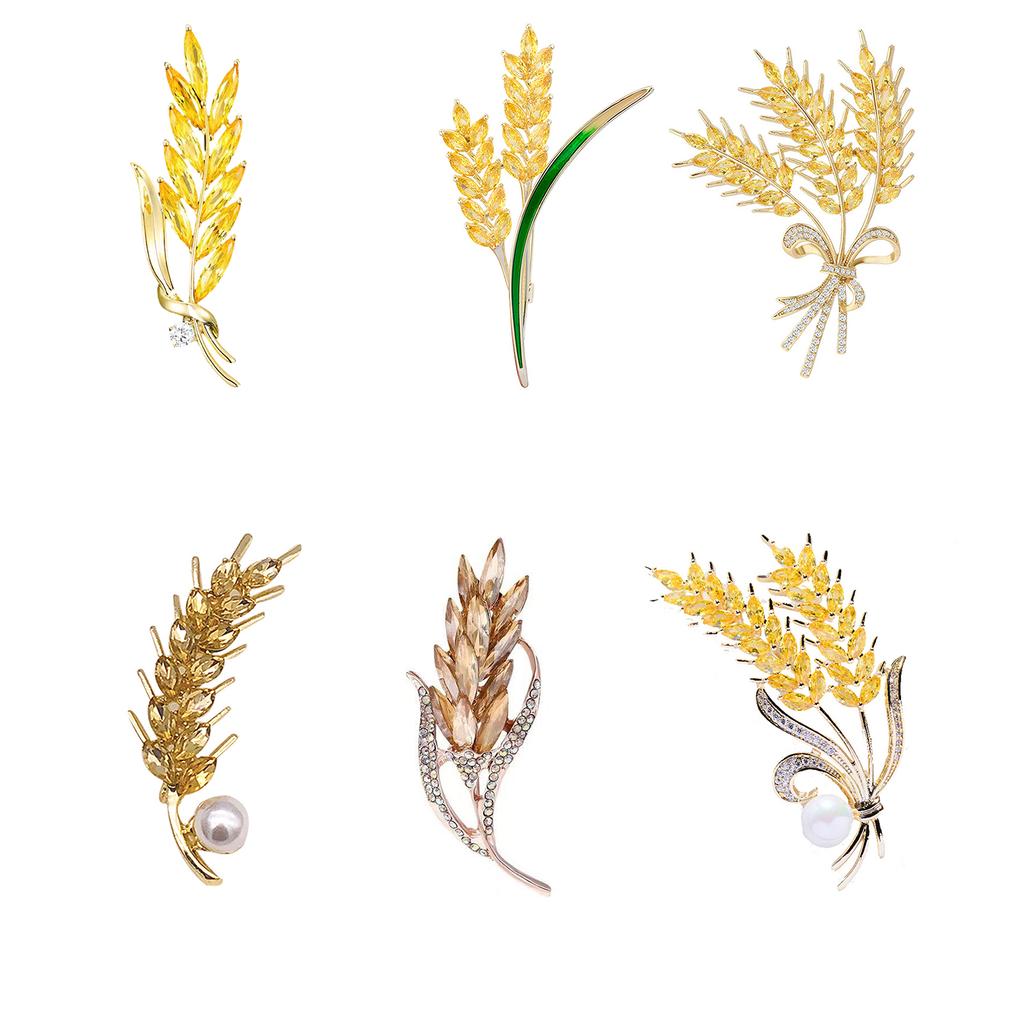 Delicate Ear of Wheat Brooches Women's Dainty Crystal Pin Accessory Trendy Pins Jewelry for Daily Wear Parties Dates
