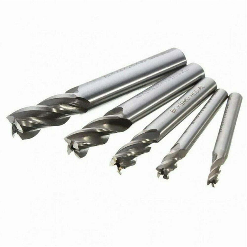 5pcs/set Carbide 4 Flutes CNC HSS End Milling Cutter Slot Drill Bit Set 4-12mm
