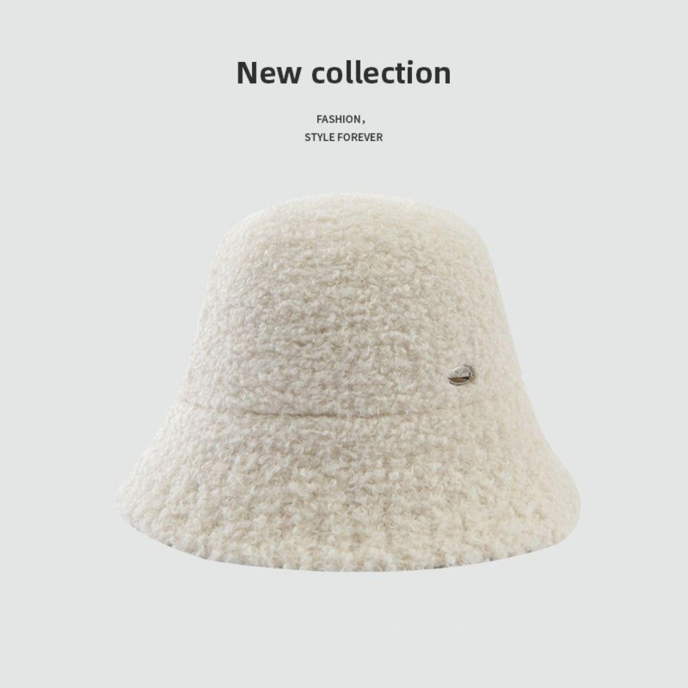 Retro Vintage Plüsch Fischerkappen Breitkrempiger Warmer Beckenhut Damen Bucket Hat Weiblich Dame