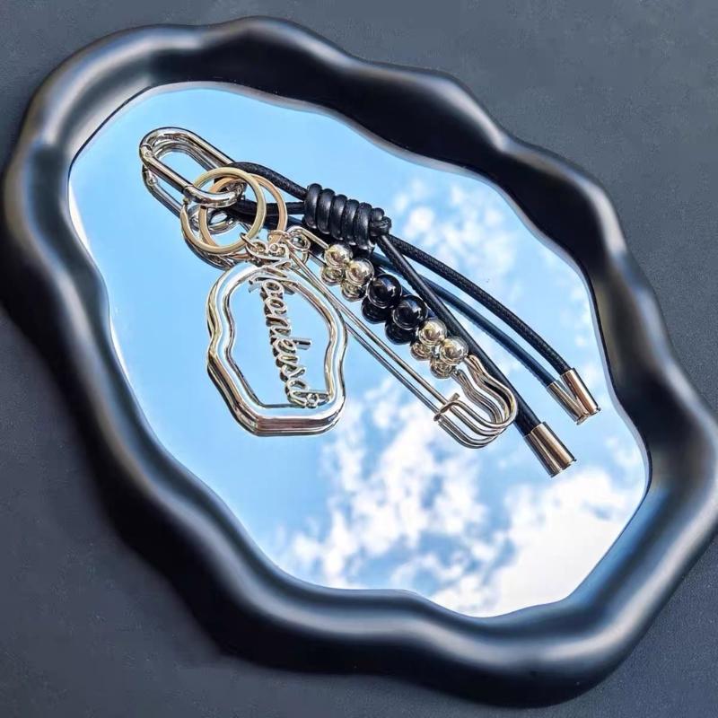 Stylish Leather Cord Keychain Makeup Mirror Portable Travel Essential Stylish Cosmetic Accessory Gift Metal Key Holder