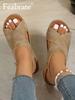 Sandali Donna Open Toe con Zeppa per Spiaggia e Uso Casual
